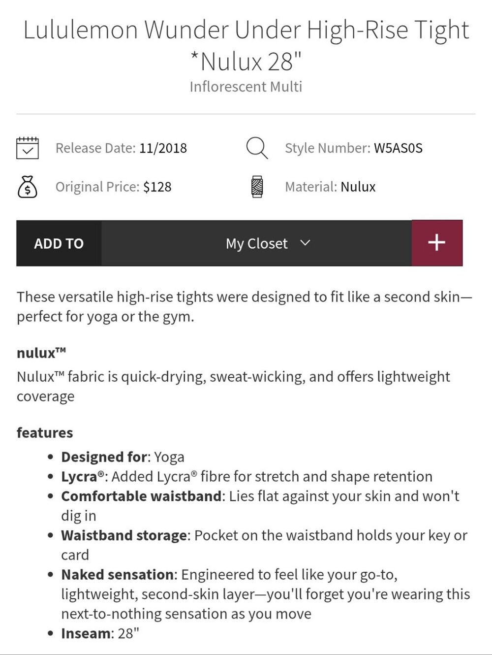 Lululemon Athletica Wunder Under Nulux Foral Print High-Rise Leggings Vibrant 6 - Picture 6 of 6